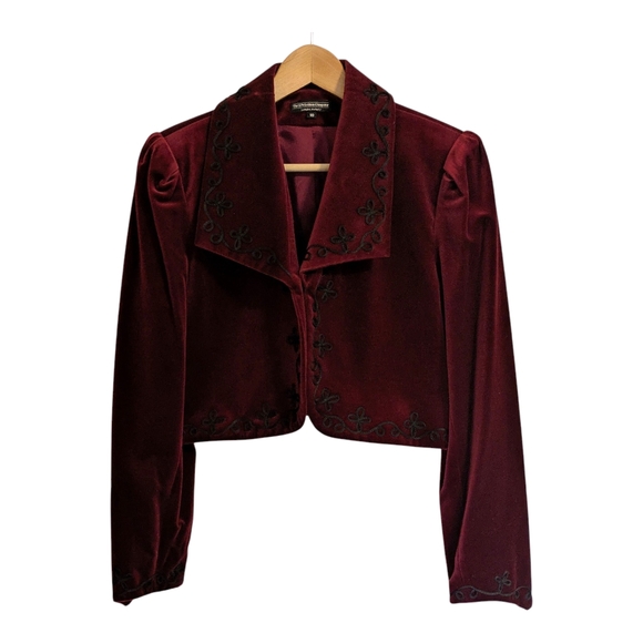 J. Peterman Deep Red Velvet Crop  Blazer with Embroidery - Picture 1 of 9